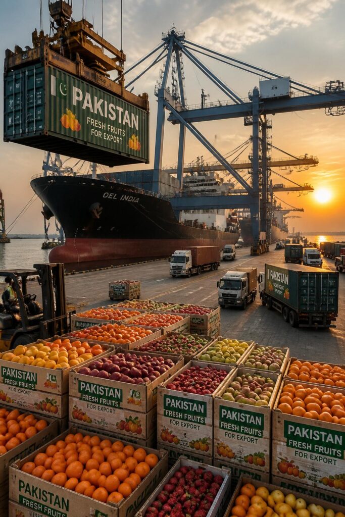 Pakistan fruit export supplier shipping fresh mangoes and kinnow in cargo containers for global delivery