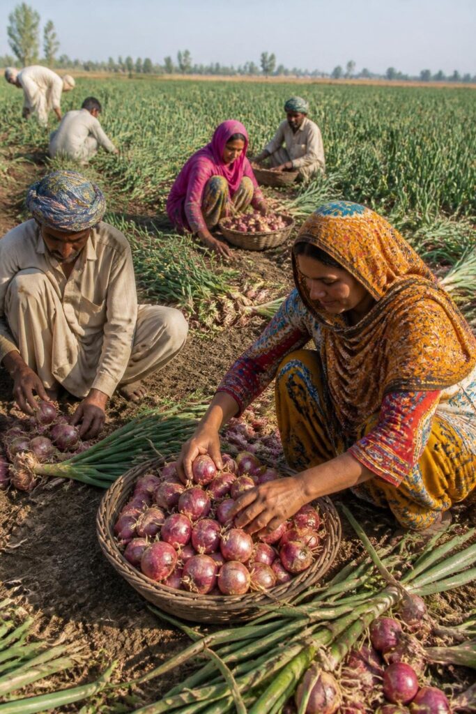 Fresh onion farming and harvesting in Pakistan