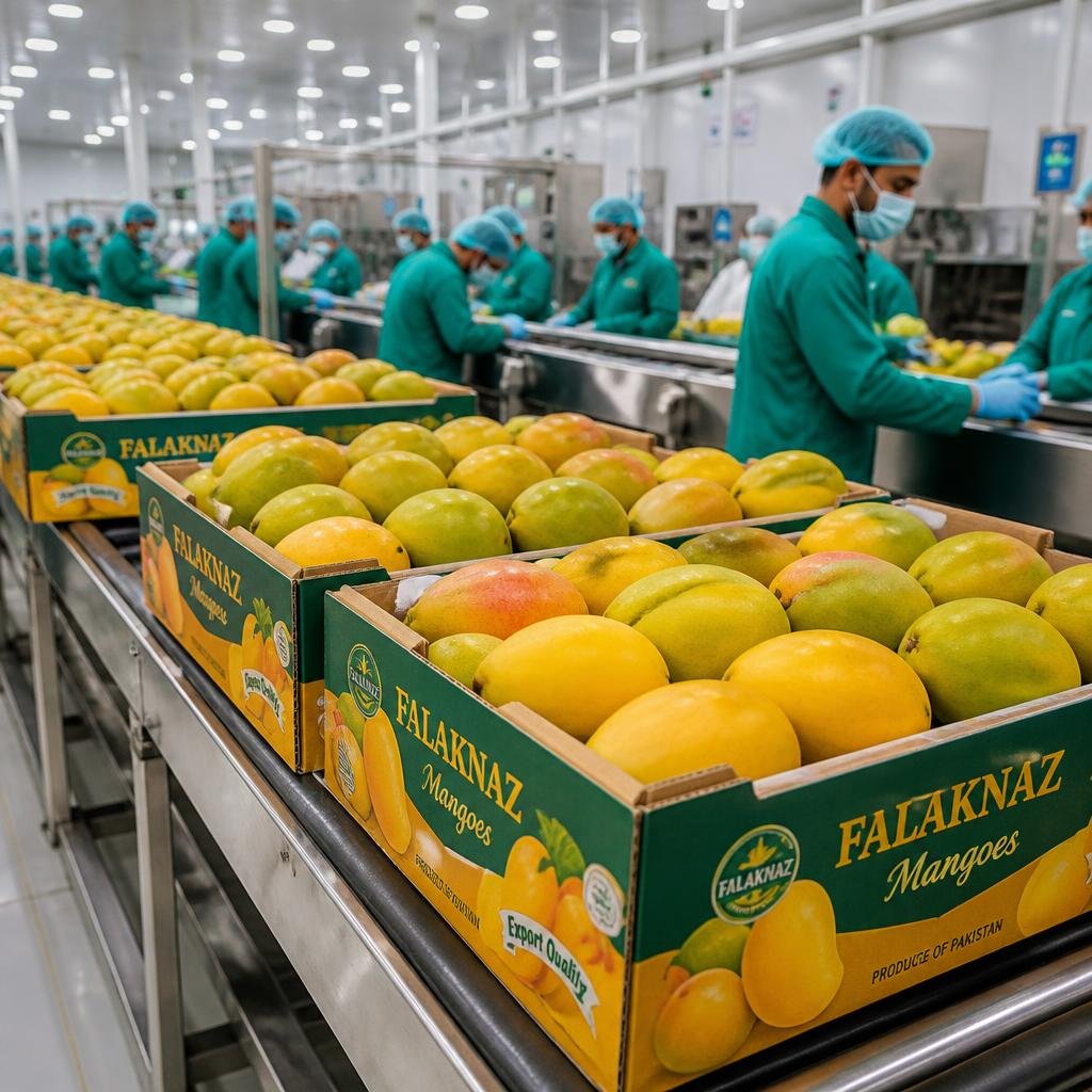 fresh Pakistani mangoes packed for export