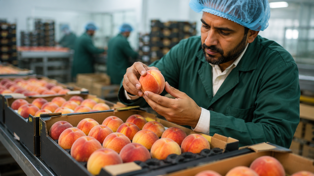 Fresh peaches being graded for export