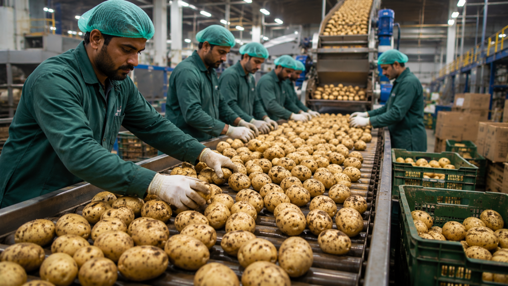 Modern potato grading and packing facility for export in Pakistan.