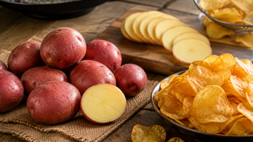 Lady Rosetta chips potatoes with fresh slices and crispy potato chips