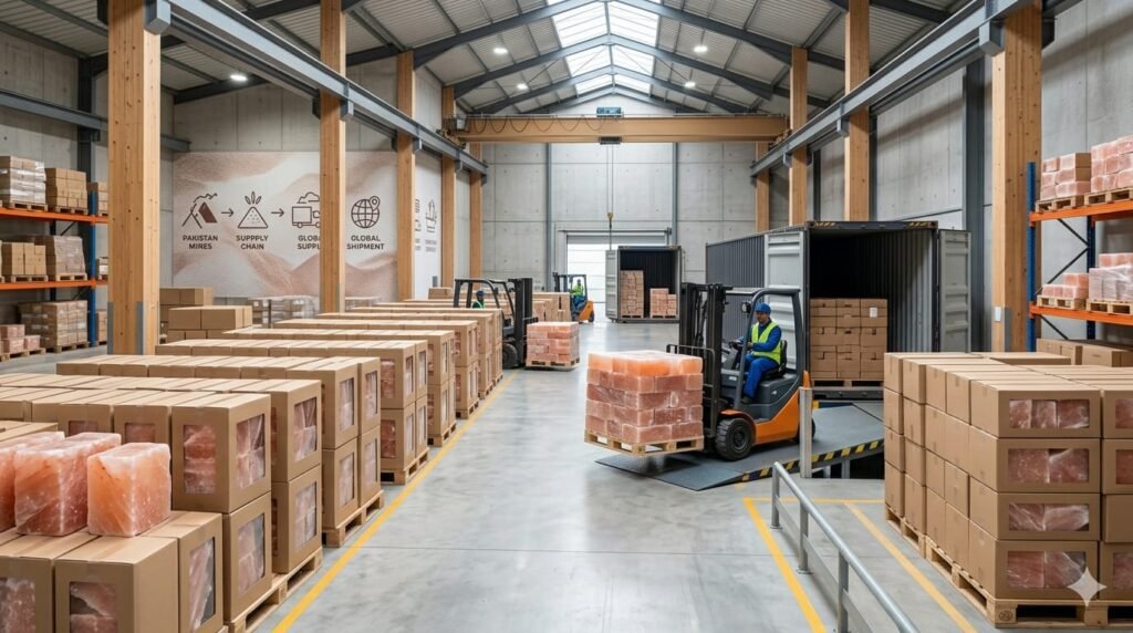 Export packaging of Himalayan pink salt licks from Pakistan