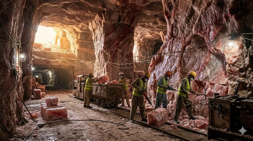 Himalayan salt extraction from Khewra Salt Mine Pakistan
