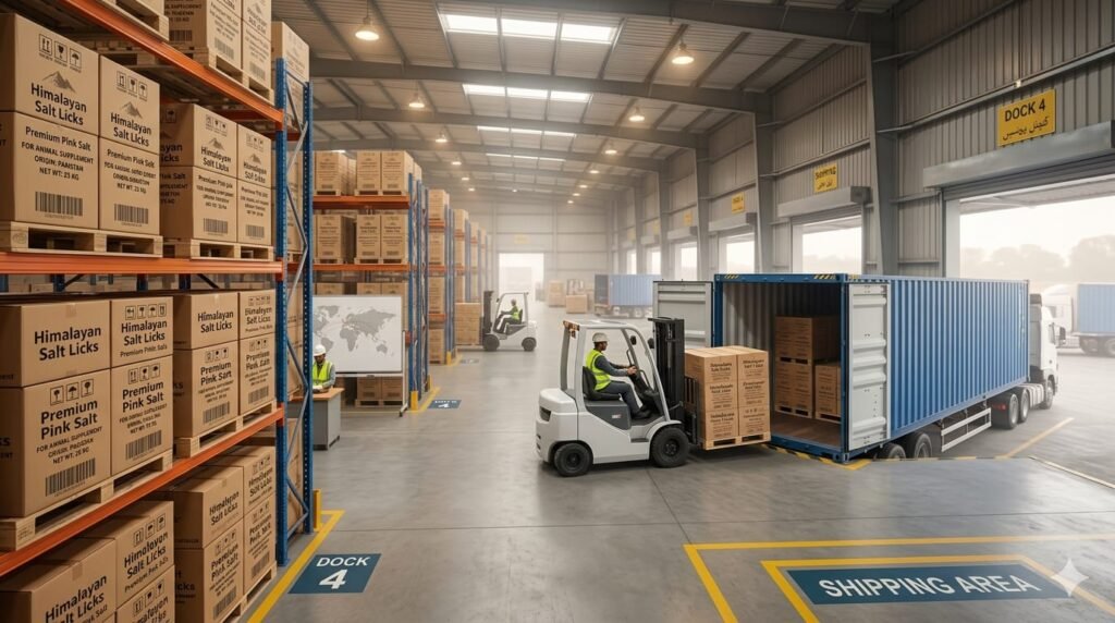 Export warehouse of Himalayan salt licks in Pakistan ready for shipment