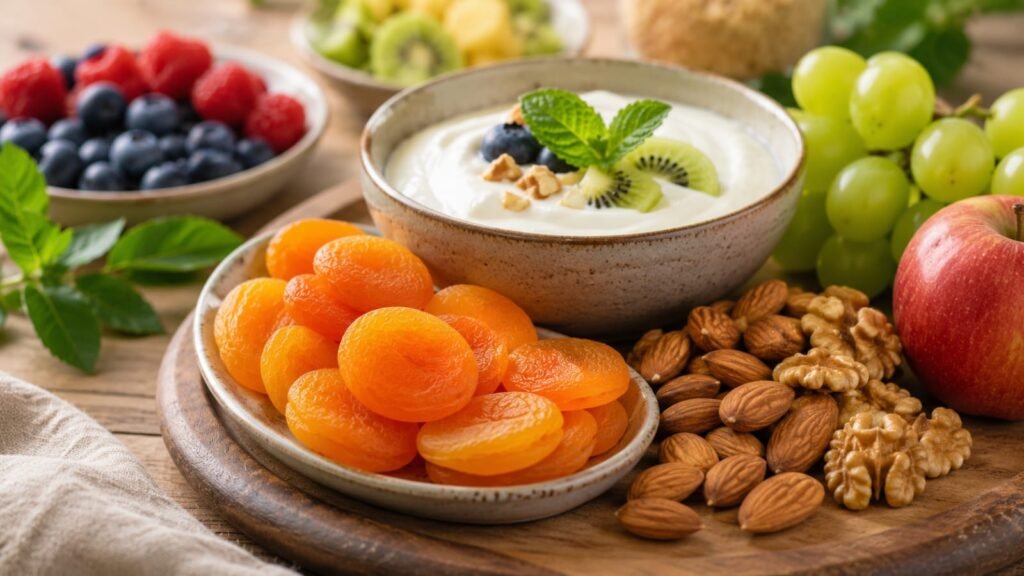 Dried apricots served with healthy foods for digestive health