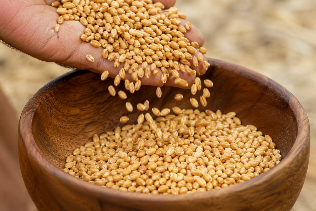 Close-up of clean, graded wheat grain