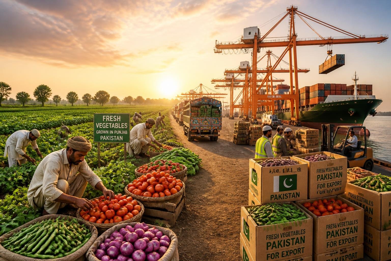 fresh vegetables export Pakistan supply chain from farm to international shipping