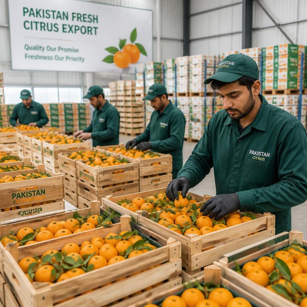 Fresh Pakistani mandarin oranges prepared for international export