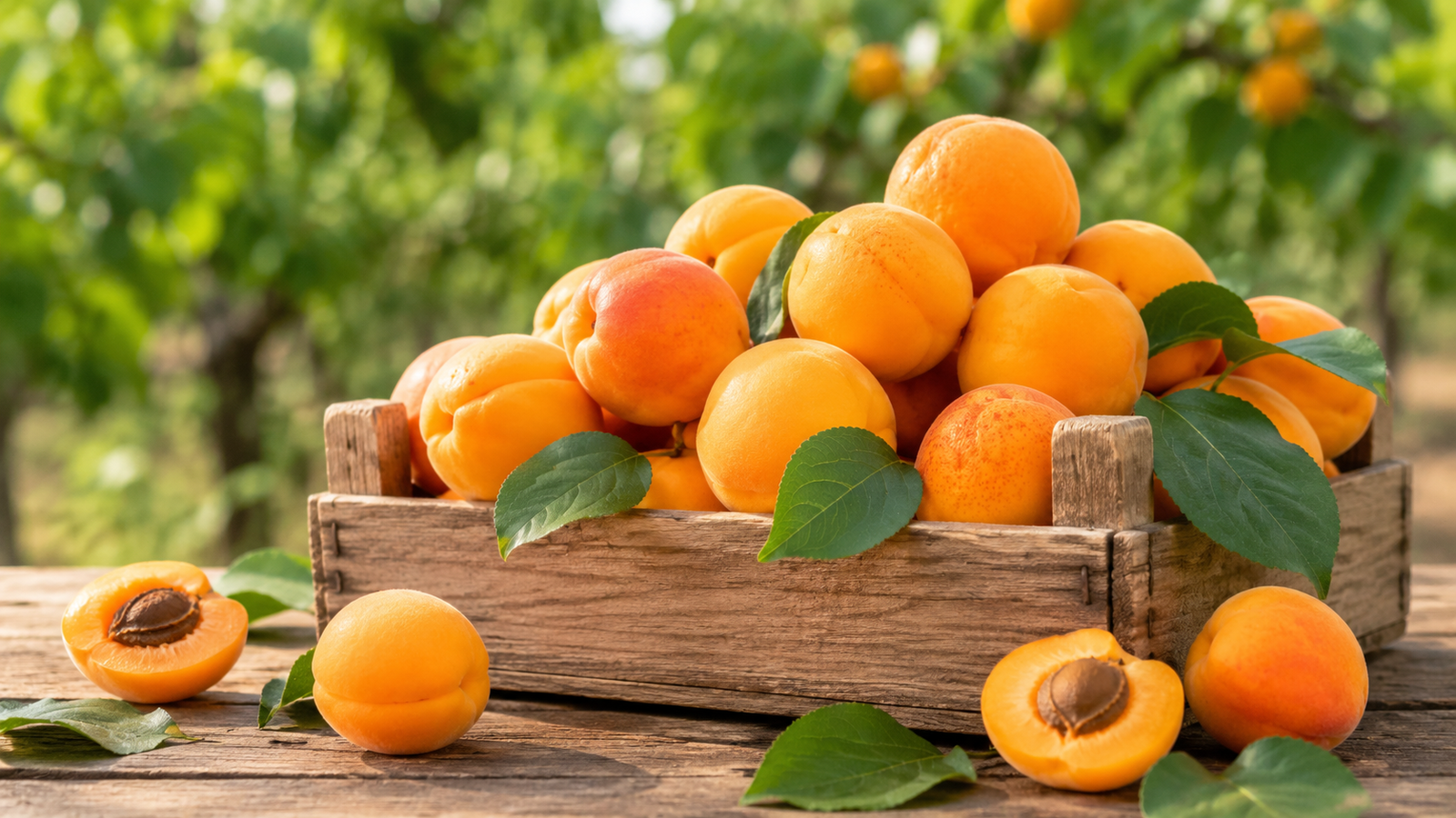 Fresh apricots in wooden crate showing apricot price in Pakistan