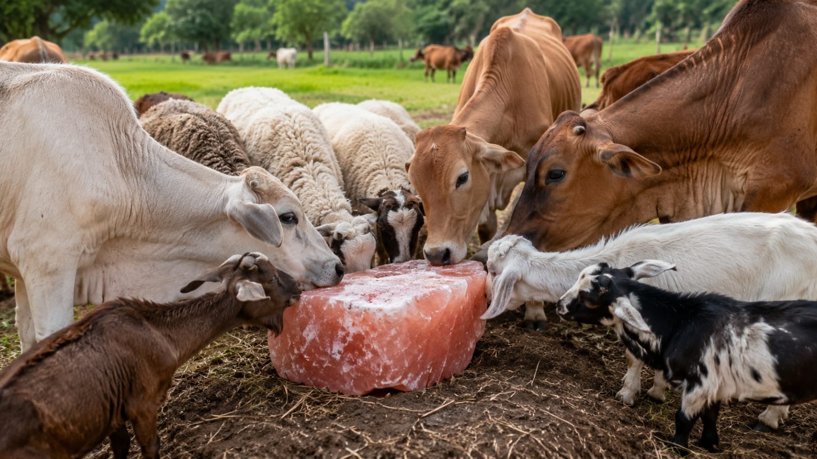 Himalayan pink salt licks for livestock animals in Pakistan farm