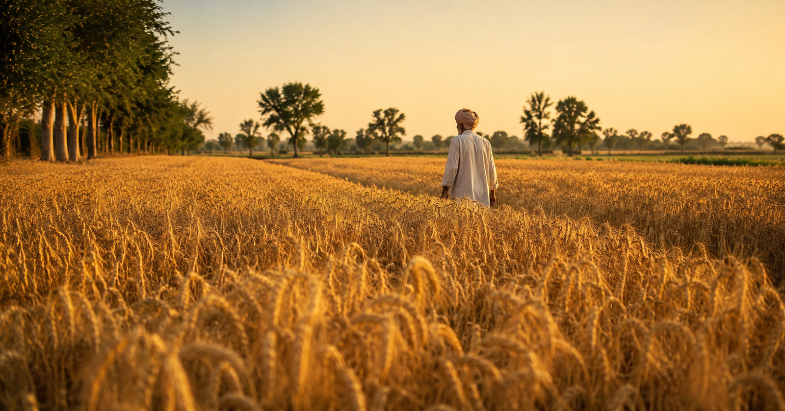 Golden wheat field ready for harvest in Punjab, Pakistan